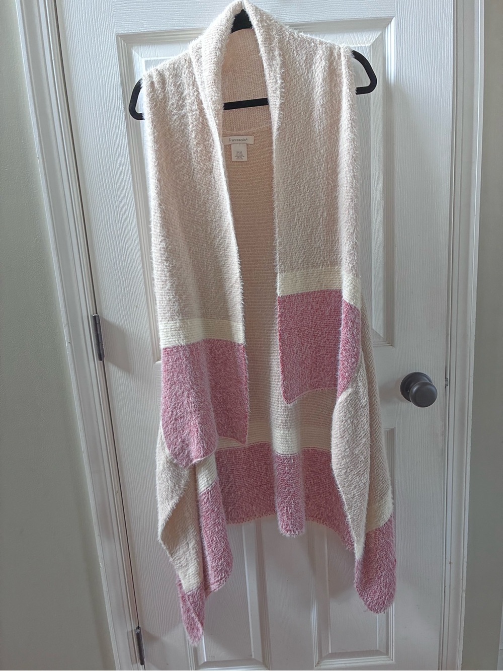 Francesca's Vest Duster Cardigan One Size Cream Brown Red Striped